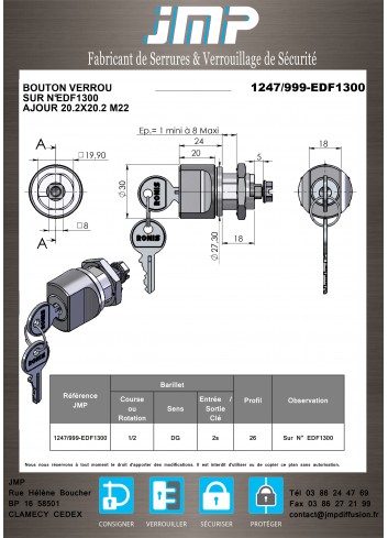 Verriegelungsknopf 1247-999-ALU Elektrokastenschloss (EDF1300-1400) - Technischer Plan