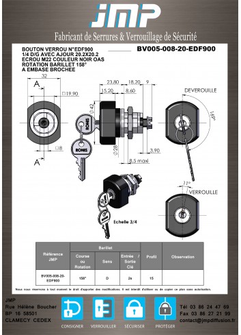 Verriegelungsknopf BV005-008-20-EDF900 - Technischer Plan