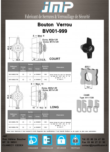 Verriegelungsknopf BV001-999 KURZ und LANG - Technischer Plan
