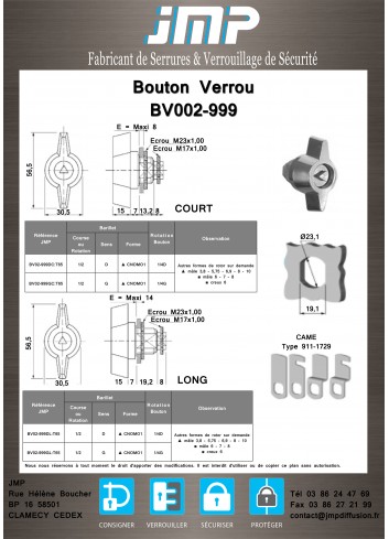 Verriegelungsknopf BV002-999 KURZ und LANG - Technischer Plan