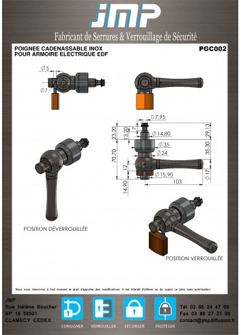 Vorhängeschlossbarer Edelstahlgriff PGC002 - Technischer Plan