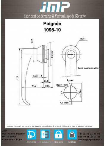 Griff 1095-10 ohne Verriegelung - Technischer Plan