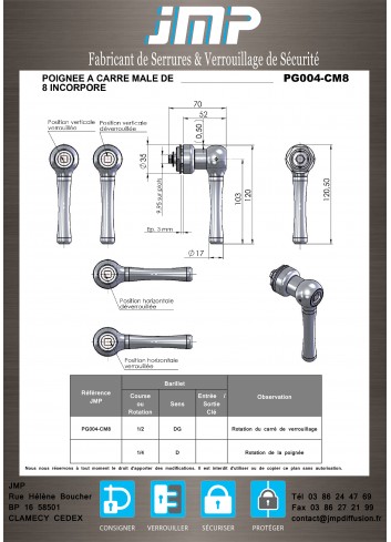 Griff PG004-CM8 Quadrat männliches von 8 - Technischer Plan