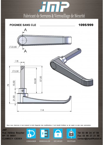 Griff 1095-999 ohne Schlüssel - Technischer Plan