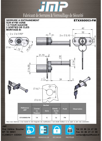 Mitnehmerschlösser ETXX60003 für Möbel - Technischer Plan