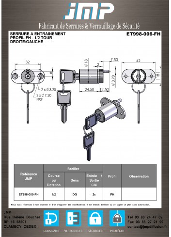 Mitnehmerschlösser ET998-006 für Möbel - Technischer Plan