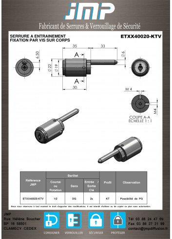 Mitnehmerschlösser ETXX40020-KTV für Möbel - Technischer Plan