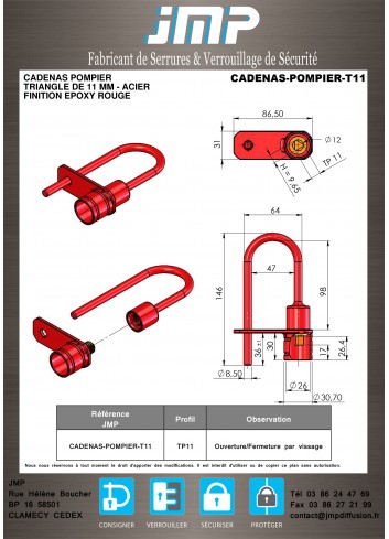 Vorhängeschloss - 11mm Dreieck - Stahl - Technischer Plan