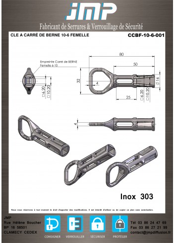 QUADRATISCHER SCHLÜSSEL VON BERNE 10-6 WEIBLICH - Technischer Plan