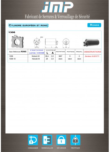 Schließzylinder 1306-10 Guidotti Stirnband - Technischer Plan