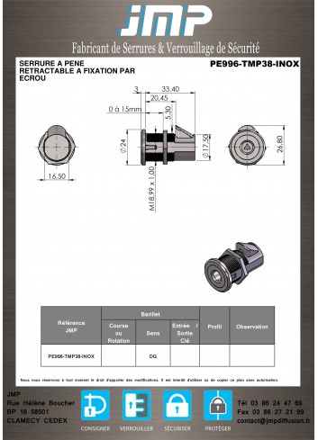 Automatisches Schloss aus Edelstahl PE996-TMP38-INOX - Dreieck 3,75 Stellfläche - Technischer Plan