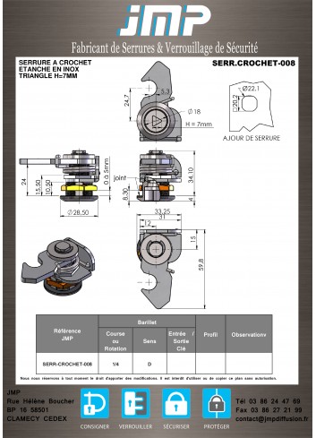 Hakenschlösser SERR-CROCHET-008 Elektrische Reichweite IP65 - Technischer Plan