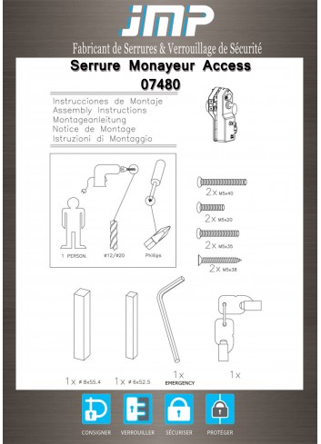 Elektronisches Schloss Access 07480 mit Bezahlung für öffentliche Toiletten - Landetür 9 bis 13 mm - Technischer Plan 1