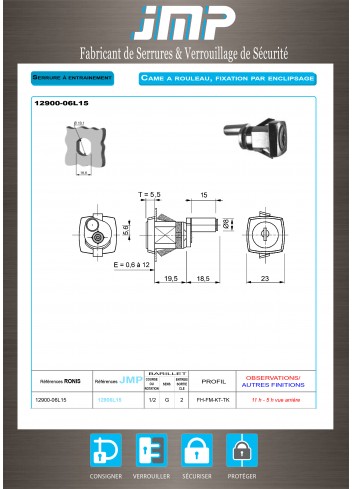 Mitnehmerschlösser 12900-06L15 für Möbel - Technischer Plan