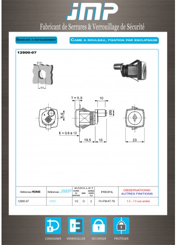 Mitnehmerschlösser 12900-07 für Möbel - Technischer Plan