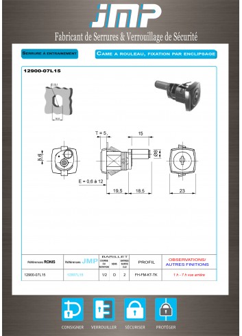 Mitnehmerschlösser 12900-07L15 für Möbel - Technischer Plan