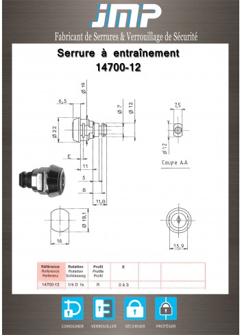 Mitnehmerschlösser 14700-12 für Möbel - Technischer Plan