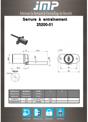 Mitnehmerschlösser 25200-01 für Möbel - Technischer Plan