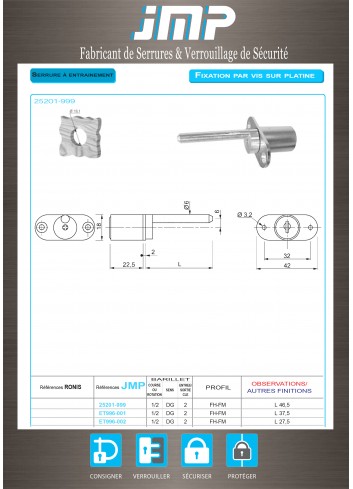 Mitnehmerschlösser 25201-999 für Möbel - Technischer Plan