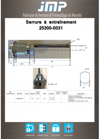 Mitnehmerschlösser 25300-0031 für Möbel - Technischer Plan