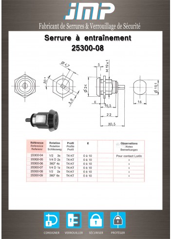 Mitnehmerschlösser 25300-08 für Möbel - Technischer Plan