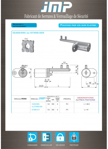 Mitnehmerschlösser 32400-995 oder ET998-009 für Möbel - Technischer Plan