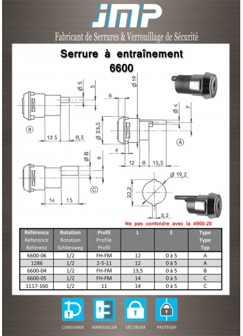 Mitnehmerschlösser 6600-04 für Möbel - Technischer Plan