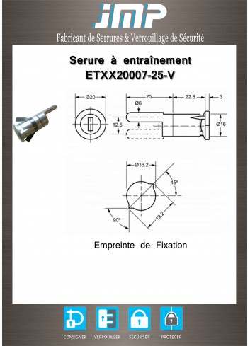 Mitnehmerschlösser ETXX20007-25-V für Möbel - Technischer Plan