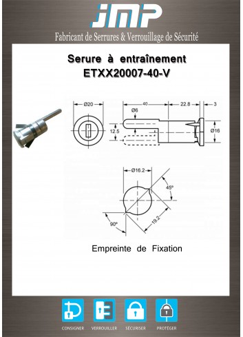 Mitnehmerschlösser ETXX20007-40-V für Möbel - Technischer Plan