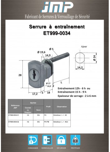 Mitnehmerschlösser ET999-0034 für Möbel - Technischer Plan