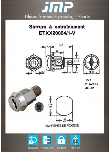 Mitnehmerschlösser ETXX20004-1-V für Möbel - Technischer Plan