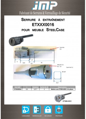 Mitnehmerschlösser ETXXX0016 für SteelCase Möbel - Technischer Plan