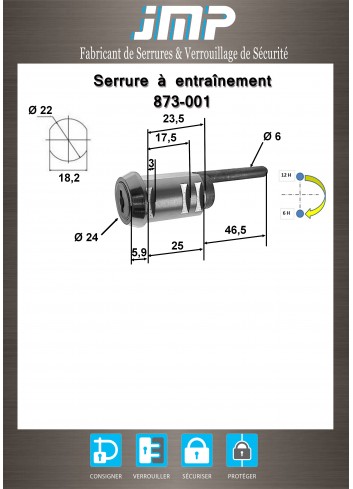 Mitnehmerschlösser 873-001 für Möbel - Technischer Plan