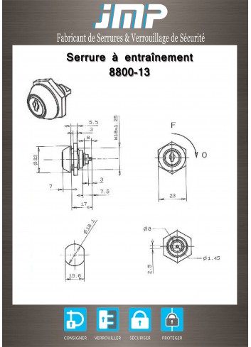 Mitnehmerschlösser 8800-13 für Möbel - Technischer Plan