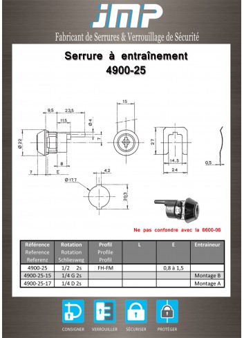 Mitnehmerschlösser 4900-25 für Möbel - Technischer Plan