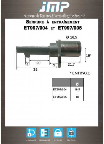 Mitnehmerschlösser ET997-004 für Möbel - Technischer Plan