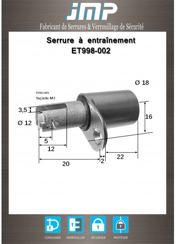 Mitnehmerschlösser ET998-002 für Möbel - Technischer Plan