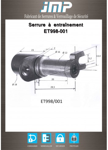 Mitnehmerschlösser ET998-001 für Möbel - Technischer Plan