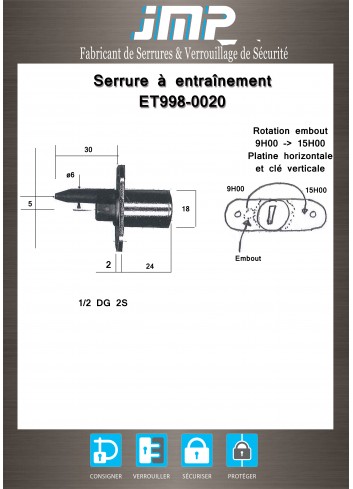 Mitnehmerschlösser ET998-0020 für Möbel - Technischer Plan