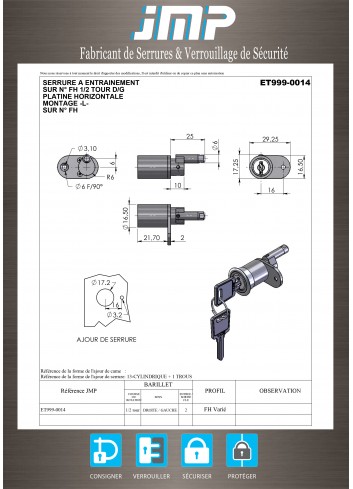 Mitnehmerschlösser ET999-0014 für Möbel - Technischer Plan