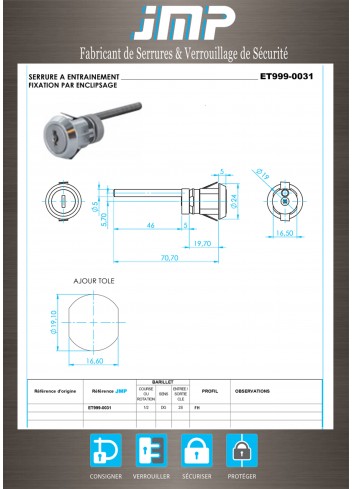 Mitnehmerschlösser ET999-0031 für Möbel - Technischer Plan