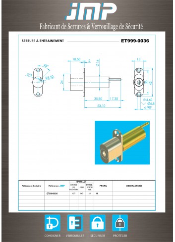 Mitnehmerschlösser ET999-0036 für Möbel - Technischer Plan