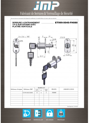 Mitnehmerschlösser ET999-0040 für Möbel - Technischer Plan