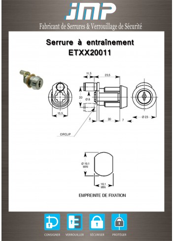 Mitnehmerschlösser ETXX20011 für Möbel - Technischer Plan