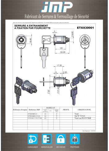 Mitnehmerschlösser ETXX30001 für Möbel - Technischer Plan