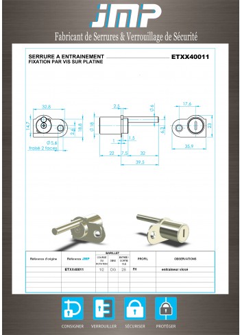 Mitnehmerschlösser ETXX40011 für Möbel - Technischer Plan