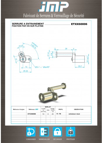 Mitnehmerschlösser ETXX60006 für Möbel - Technischer Plan