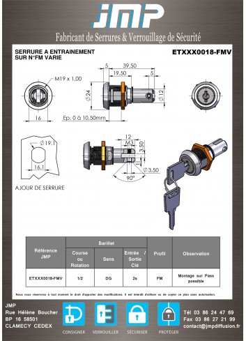 Mitnehmerschlösser ETXXX0005 für Möbel - Technischer Plan