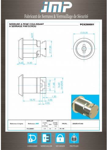 Gleitbolzen Schloss PCX290001 - Technischer Plan