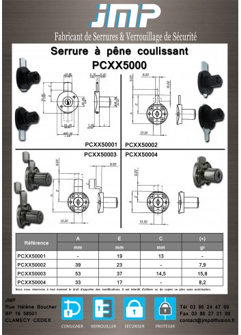 Gleitbolzen Schloss PCXX50001 - Technischer Plan